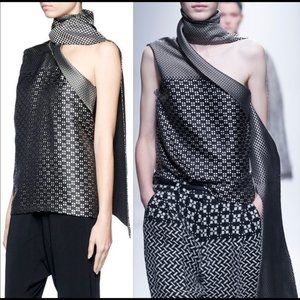 New Haider Ackermann Fall 2013 jacquard weave scarf collar one shoulder blouse